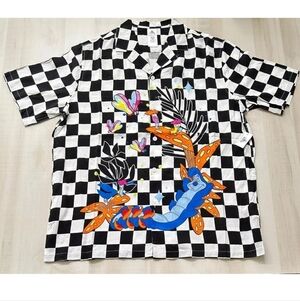 NWT Disney Alice In Wonderland Checkered Button Down Shirt XLarge Medium
